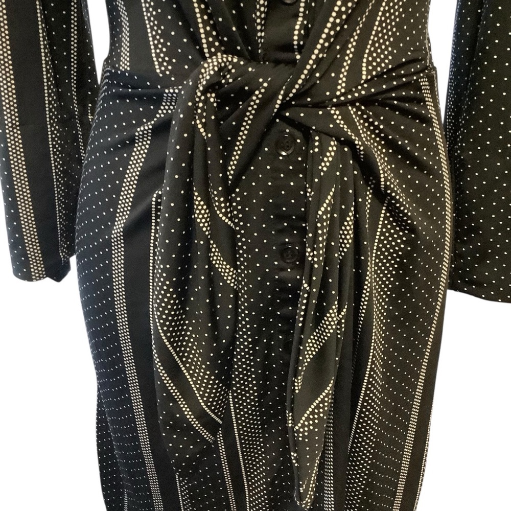 EMMA & MICHELE BLACK & WHITE STRIPED POLKA DOT BUTTON-DOWN SHIRT DRESS/ TIE BELT - Picture 6 of 14